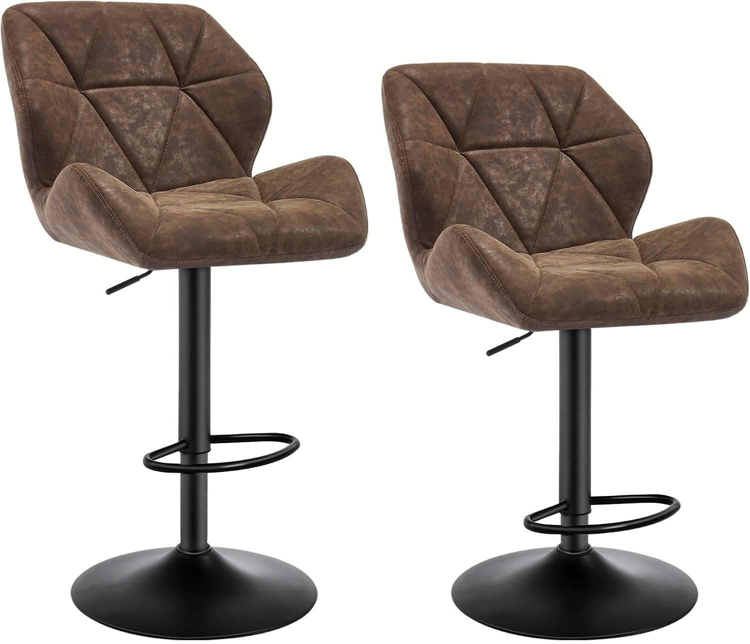 BARHOCKER 2er Set, höhenverstellbar,drehbar,Kunstleder Stahl - Dunkelbraun, Metall (50/94/41cm) - Woltu