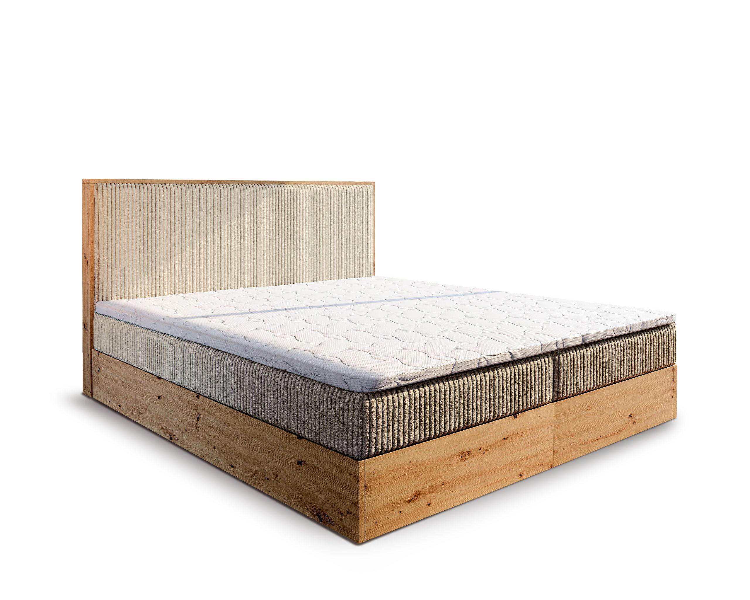 BOXBETT VERDON 180x200 cm mit Matratze und Topper - Creme - Creme, Holz (180/200cm) - MASSENO