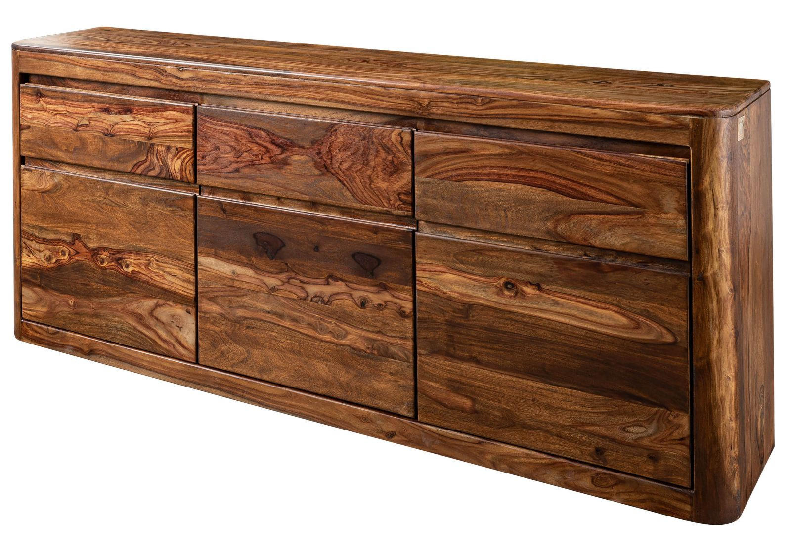 SIDEBOARD Sheesham 185x40x80 walnuss gewachst TORONTO #201 - Walnussfarben, Holz (185/80/40cm) - Massivmoebel24