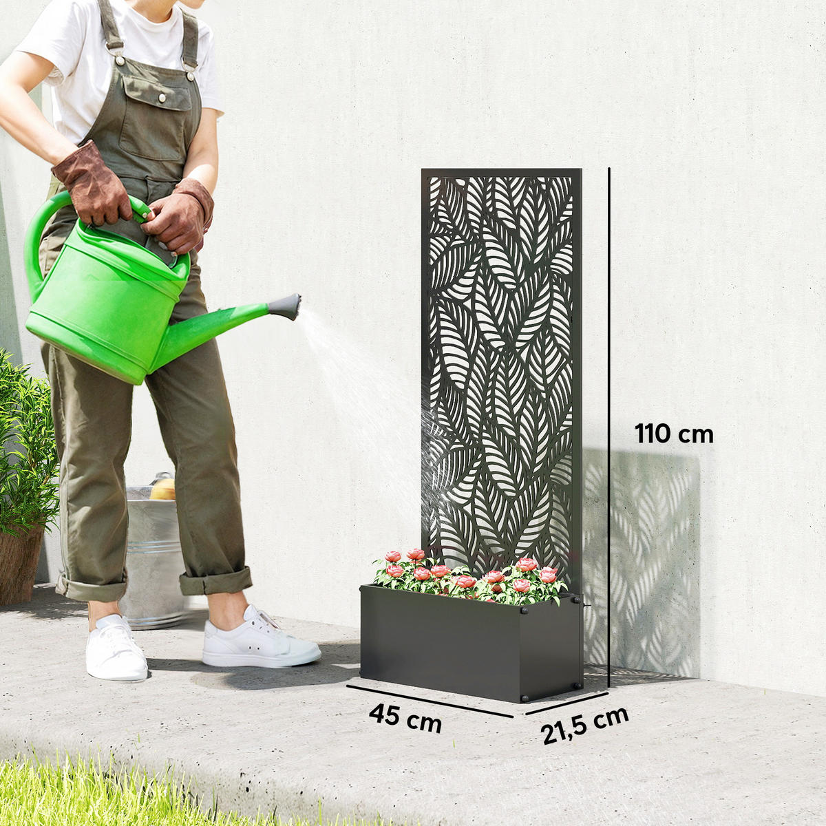 HOCHBEET DE-12320 mit Rankgitter 2-in-1, 45/21,5/110 cm Schwarz - Schwarz, Metall (45/110/21.5cm) - ComfortXL