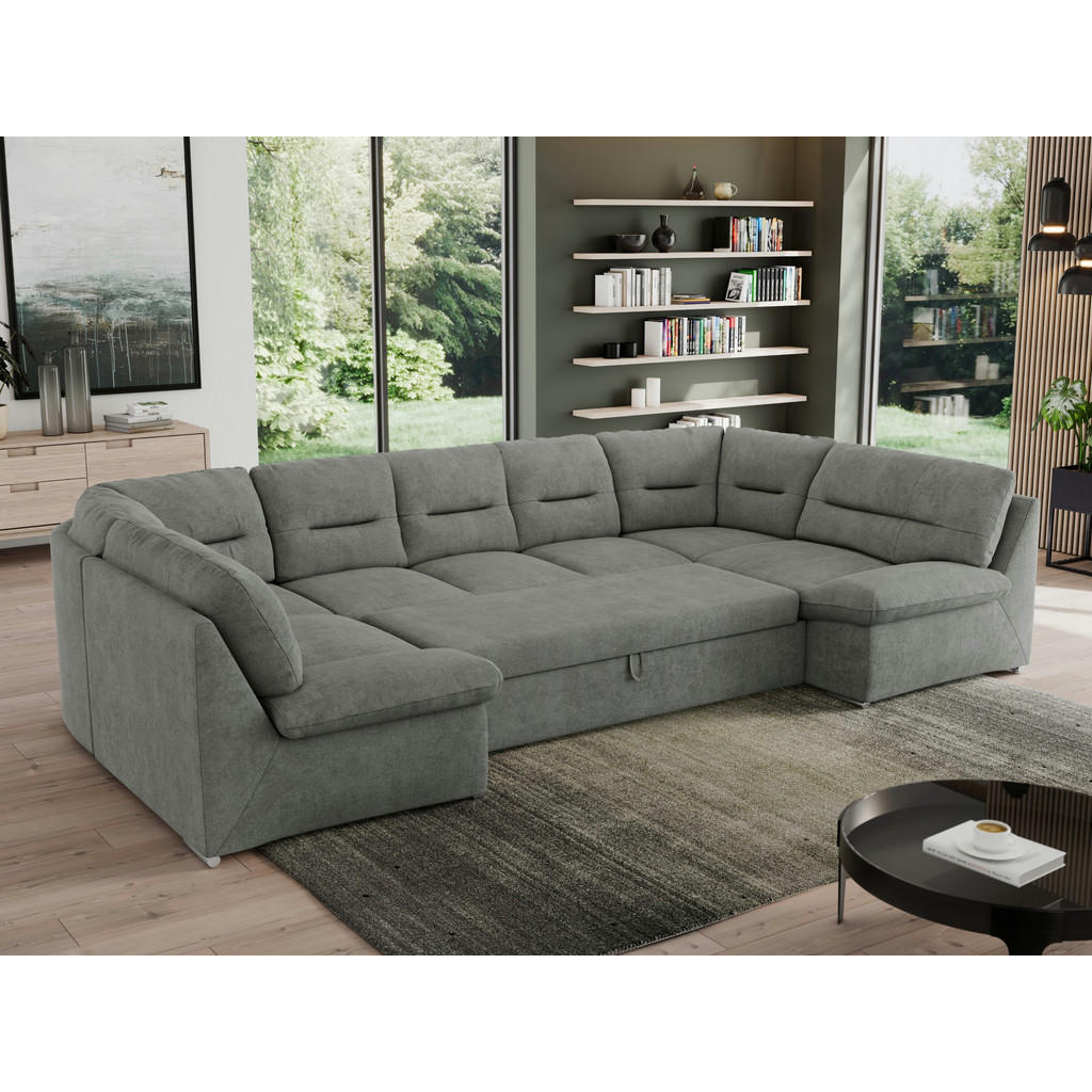 Thumbnail - MKS Wohnlandschaft, Grau, Textil, 6-Sitzer, U-Form, 340x93x206 cm, Wohnzimmer, Sofas & Couches, Wohnlandschaften, Wohnla...