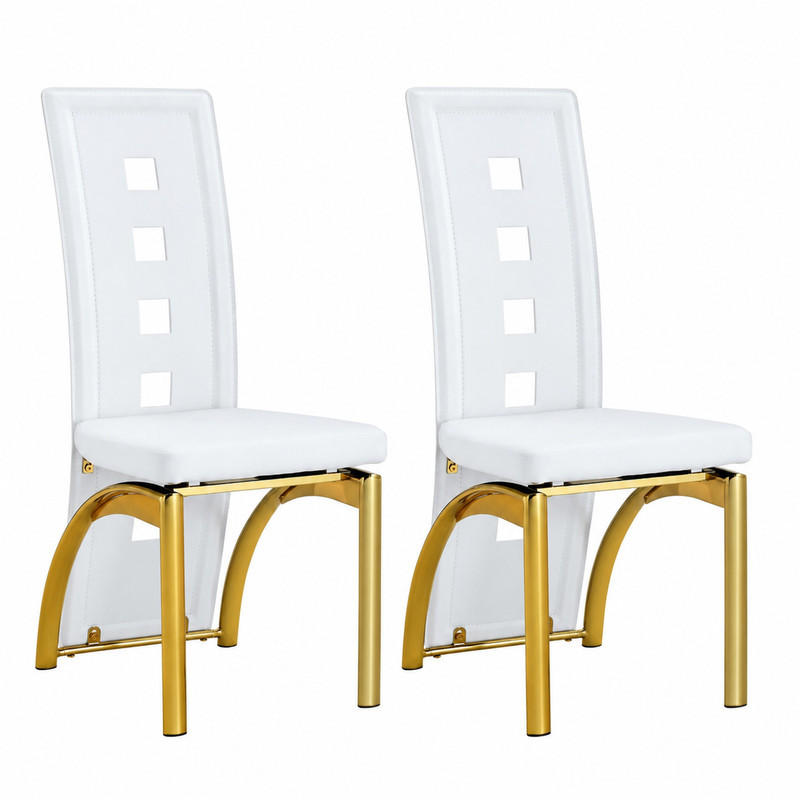 ESSZIMMERSTUHL 2er-Set mit Lochmuster Weiß/Gold PU-Leder Metall - Weiß, Metall (49/102.5/43cm) - Meubliv