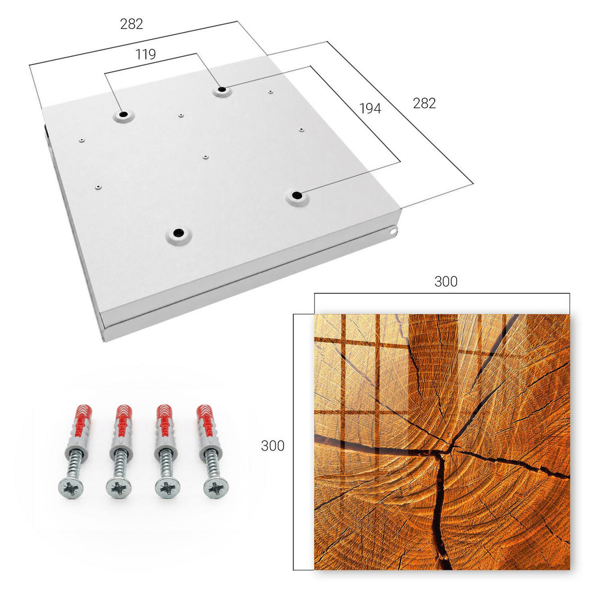 SCHLÜSSELBOX Weiß 30x30 cm – Türöffnung nach rechts - Holzmaserung - Orange, Metall (30/30/5cm) - TULUP