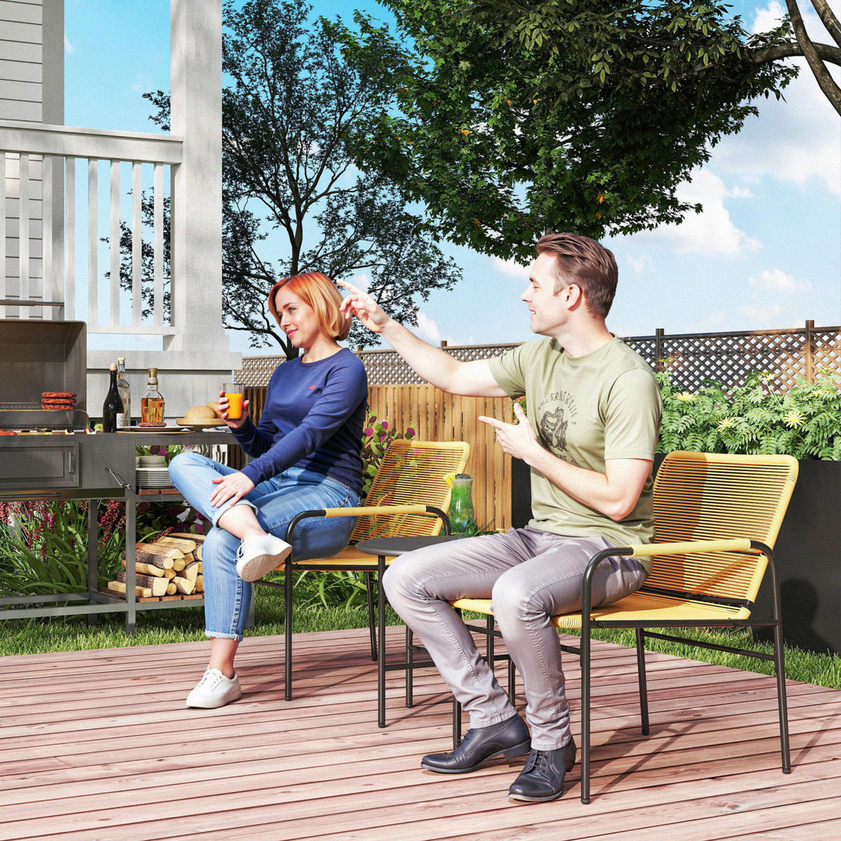 BISTROSET DE-06741 3-teilig mit 2 Sesseln & Couchtisch Gelb - Gelb, Kunststoff/Metall - ComfortXL