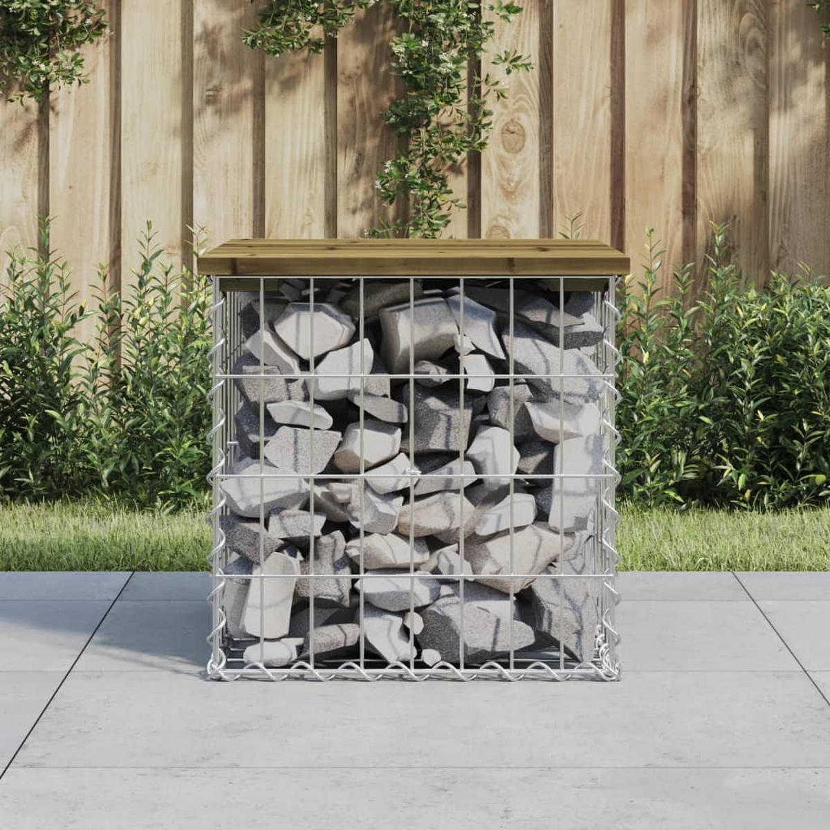 GARTENBANK Gabionen BIKS aus Stahl | 43x44x42cm Kiefernholz Braun - Braun, Metall (43/42/44cm) - DELUKE