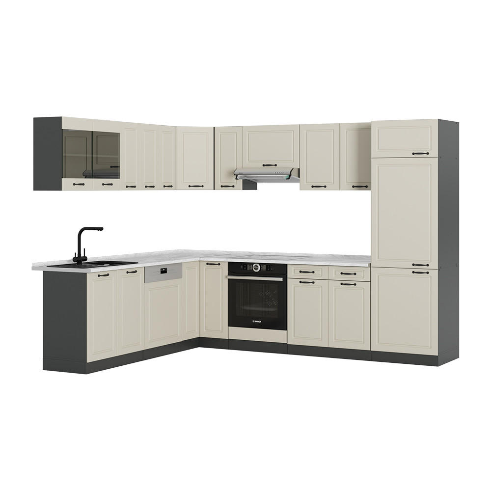 ECKKÜCHE R-Line, Sand Landhaus/Anthrazit, 287 x 227 cm - Beige/Anthrazit, Holzwerkstoff (287/206.8/60cm) - Vicco