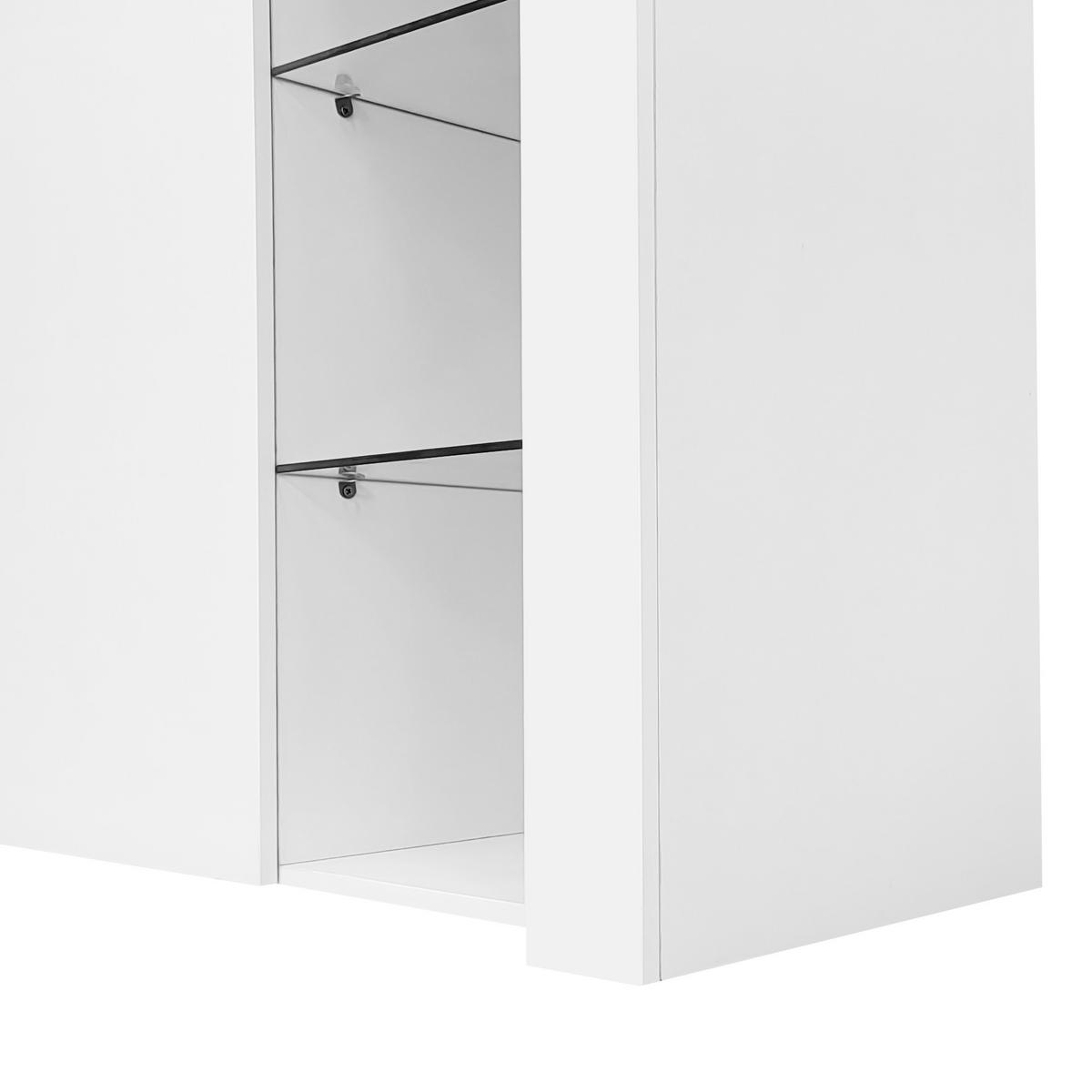 SIDEBOARD in Weiß mit Glasregalen und Schranktür für Wohnzimmer, Esszimmer und Küche, B95/T35/H83 cm - Weiß, Glas/Holzwerkstoff (95/83/35cm) - STILVORA