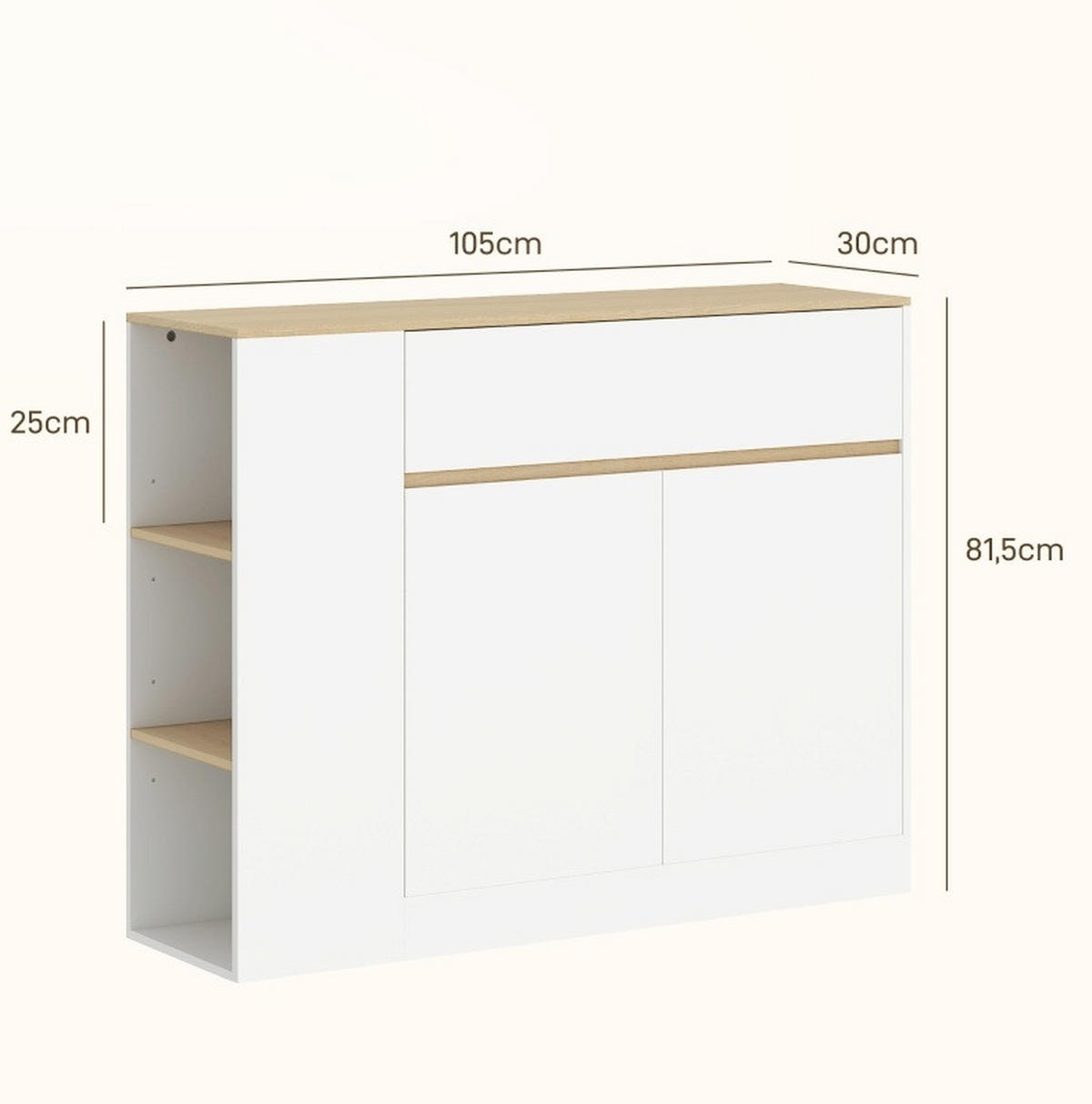 SIDEBOARD mit Schublade und verstellbaren Böden 105 x 30 x 81,5 cm Weiß - Weiß, Holz (30/81.5/105cm) - Meubliv