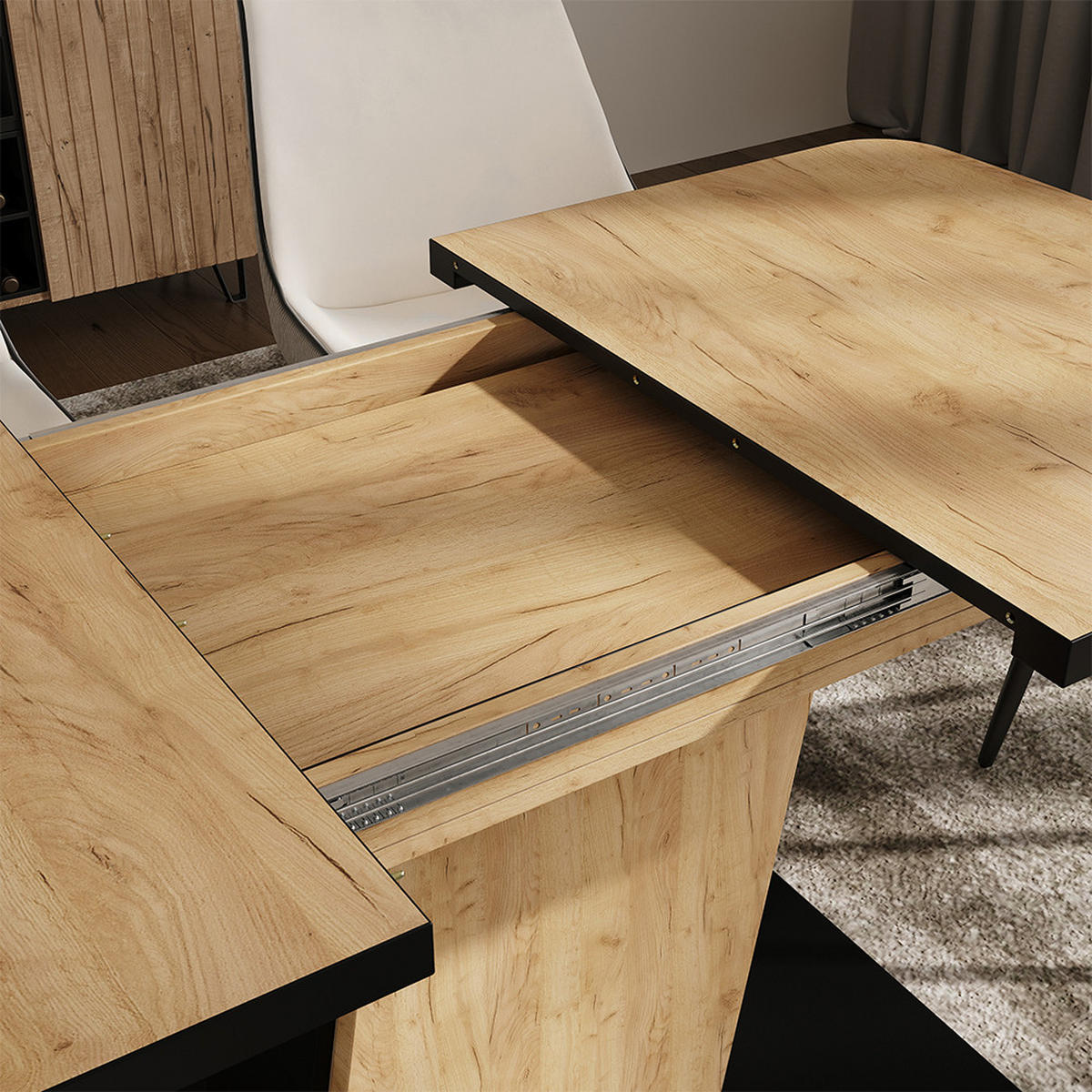 ROZKLADACÍ JEDÁLENSKÝ STÔL Fenaro Čierny/zlatý dub - čierna, kompozitné drevo (80/120/77.3cm) - Vicco