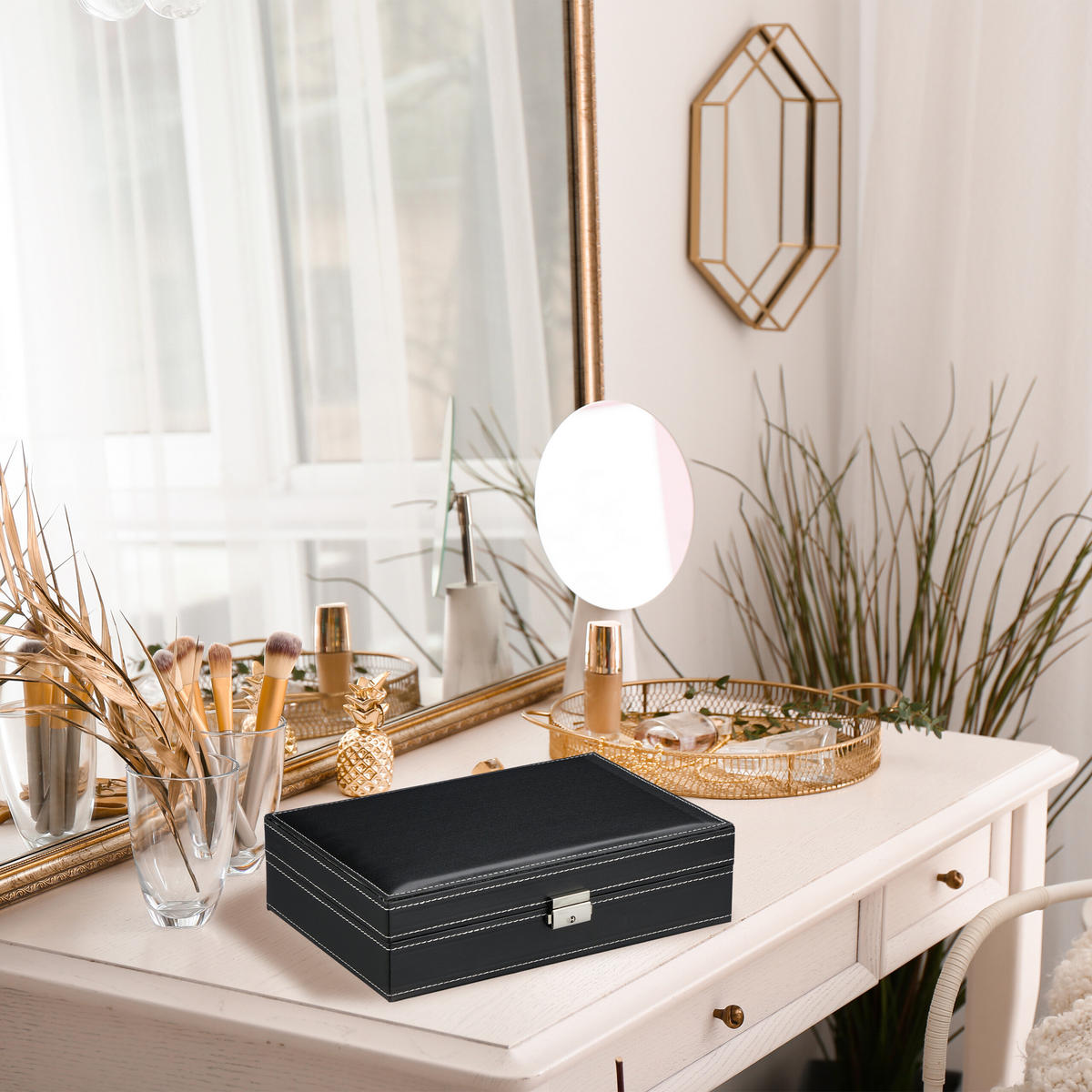 UHRENBOX - Schwarz, Glas/Holzwerkstoff (30/8/20.5cm) - Relaxdays