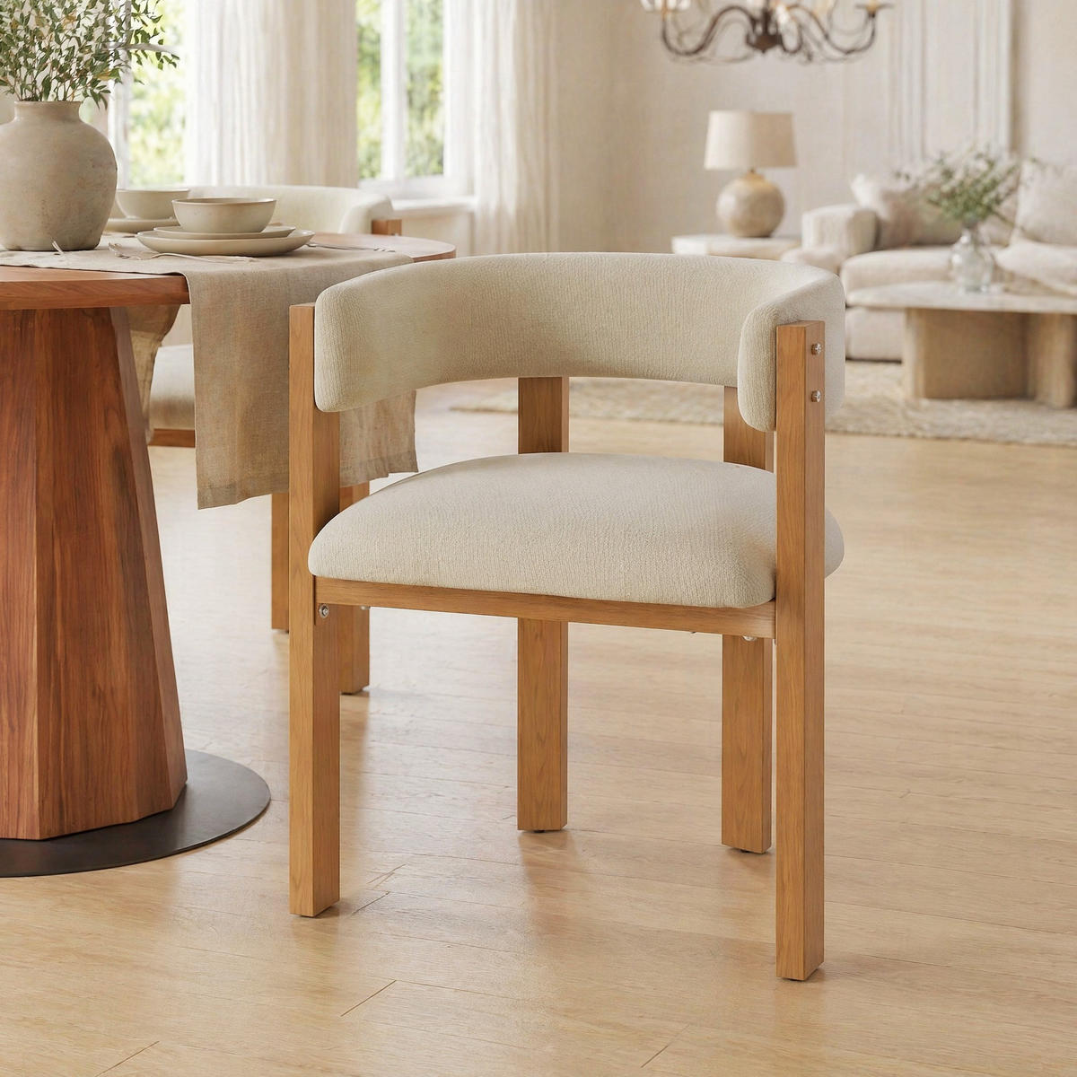 WOHNZIMMER STÜHLE mit Polsterung 4tlg Esszimmerstuhl Eisenbeine - Beige/Naturfarben, Textil (54.5/72.5/44cm) - EVRYAE