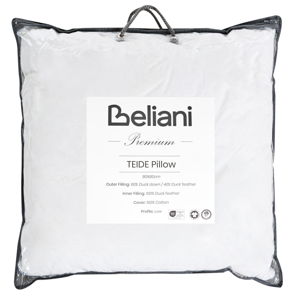 KOPFKISSEN Weiß 80/80 cm Teide - Weiß, Naturmaterialien (80/80cm) - Beliani