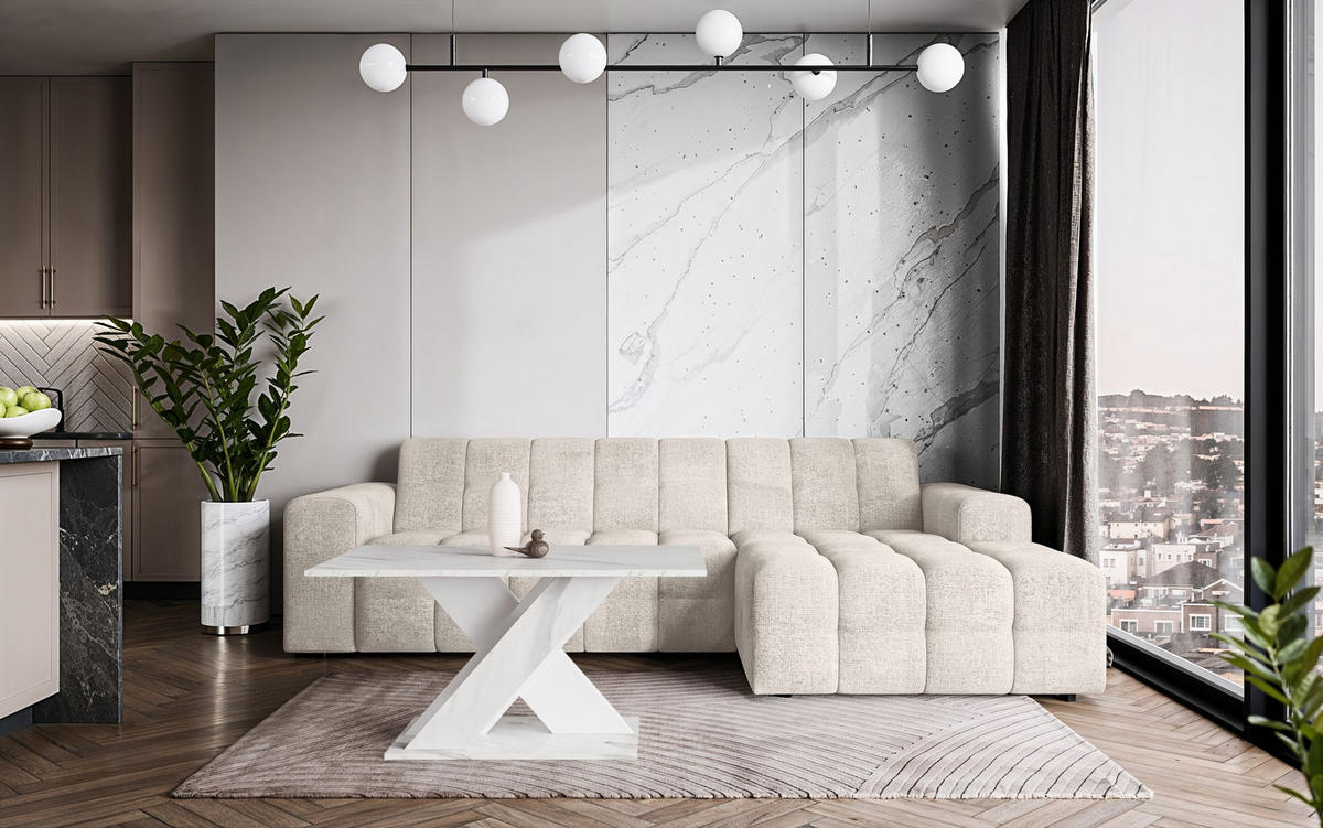 COUCHTISCH 110 cm Weiß Marmor-Optik - Weiß Hochglanz, Holzwerkstoff (60/110/55cm) - Home Collective