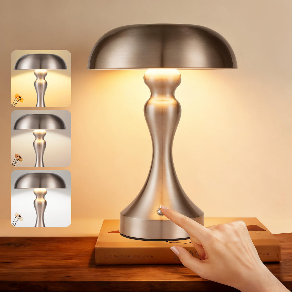LED stolní lampa Achard 15,5/15,5/22 cm - stříbrná, kov (15.5/15.5/22cm) - Nettlife