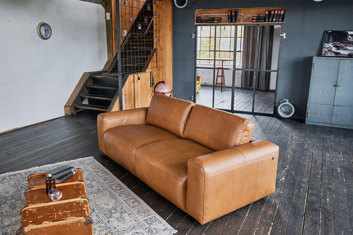 SOFA BODHI Braun Leder - Dunkelbraun/Schwarz, Leder/Kunststoff (242/80/110cm) - KAWOLA