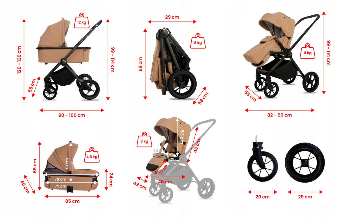 KINDERWAGEN Boldo 3in1 Sapphire Babywanne, Buggy Sportsitz, Babyschale I-Size - Beige/Schwarz, Textil/Metall (58/98cm) - BabyLux
