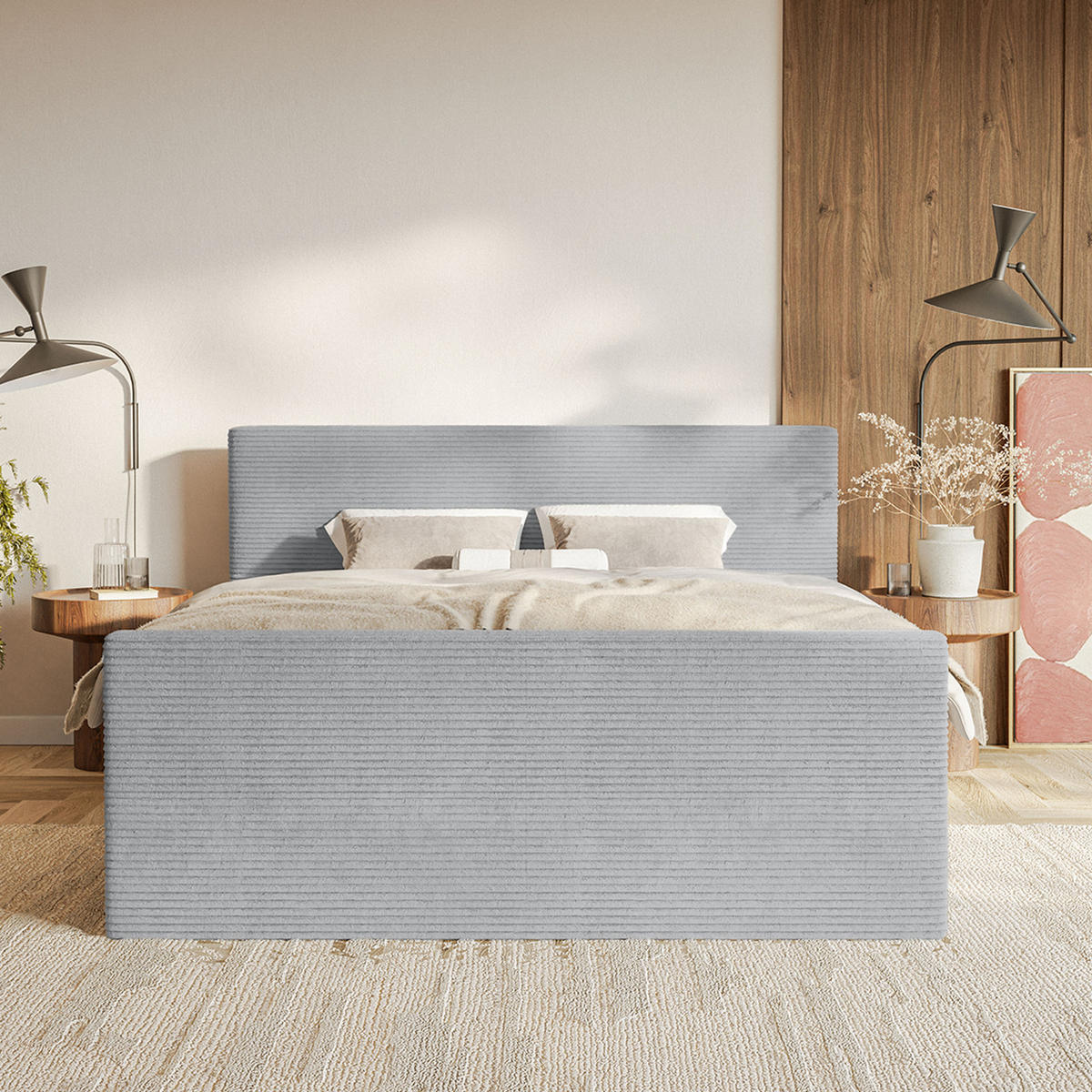 BOXSPRINGBETT Velipoja Cord 160x200 cm, Hellgrau - Hellgrau, Textil (160/200cm) - Fedve