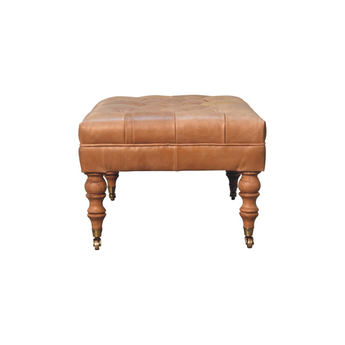 OTTOMANE Buffalo Tan Leder, helles Walnuss-Finish, Braun - Hellbraun/Braun, Leder/Holz (60/45/90cm) - Artisan Furniture