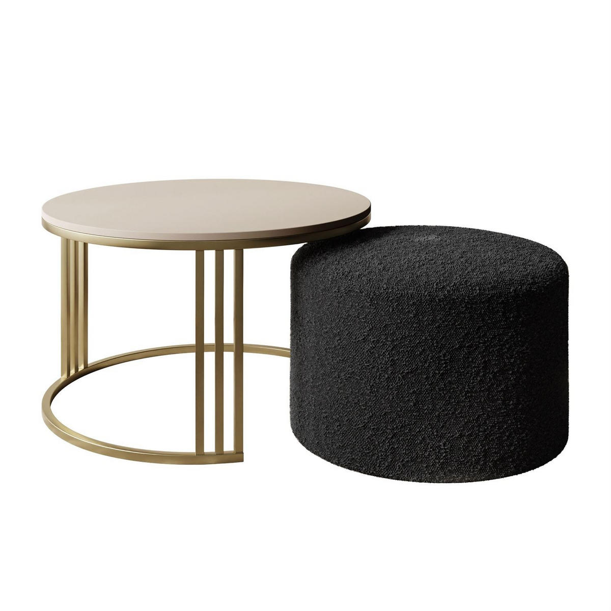 COUCHTISCH mit Hocker LORI MAT gebürstetes Gold/Kaschmir matt/Coral 60 - Kaschmir, Metall (70/70/49cm) - Lookway