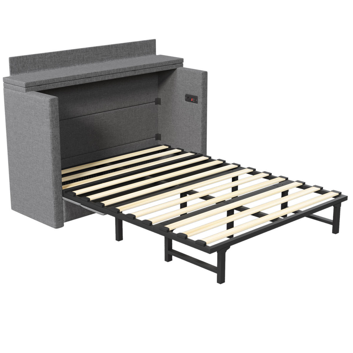 SCHRANKBETT 140x200cm Grau Leinen 1 Schublade USB-C mobiles Bett - Grau, Holz (140/200cm) - FLIEKS
