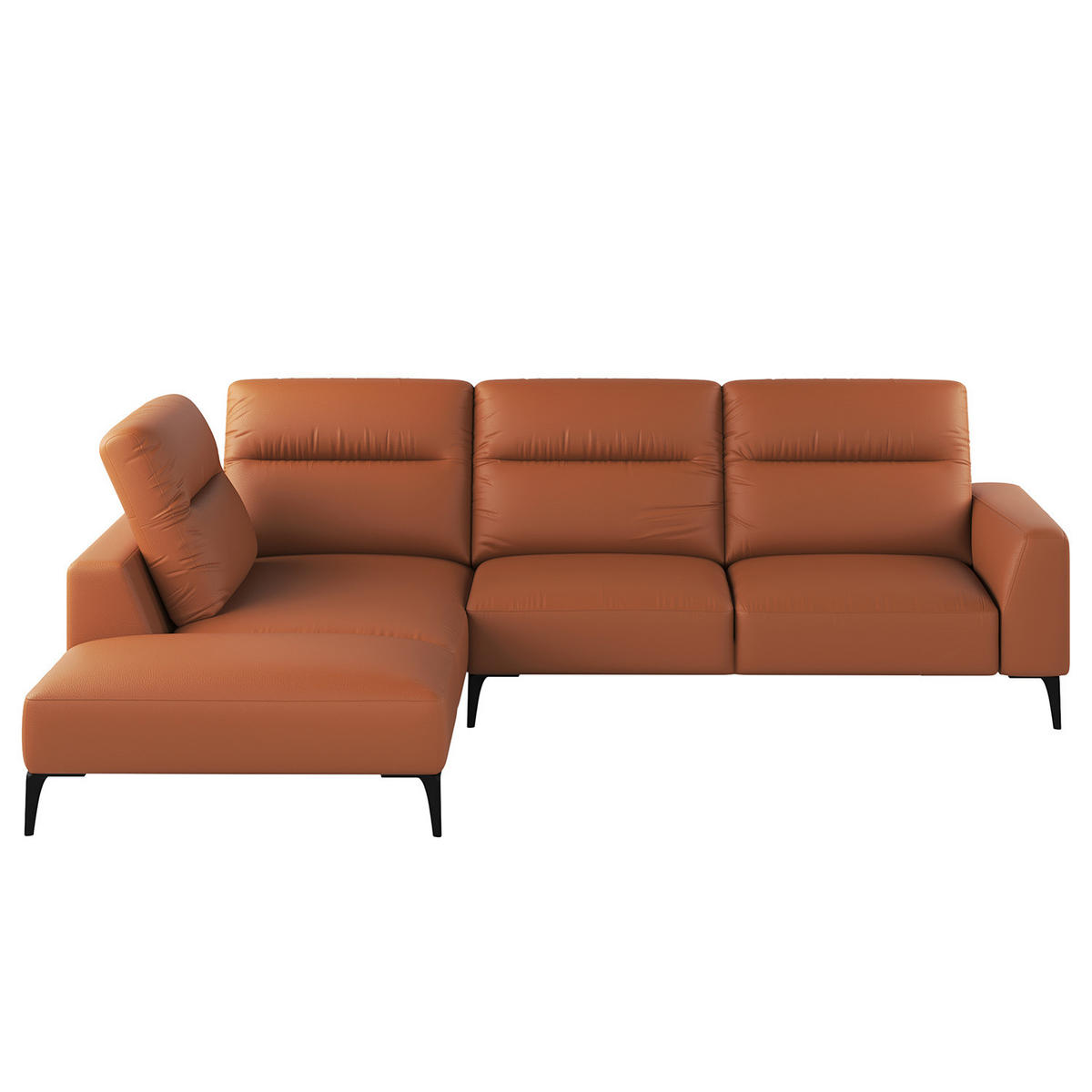 ECKSOFA mit Ottomane - Kastanienfarben/Schwarz, Leder/Metall (263/238cm) - home24