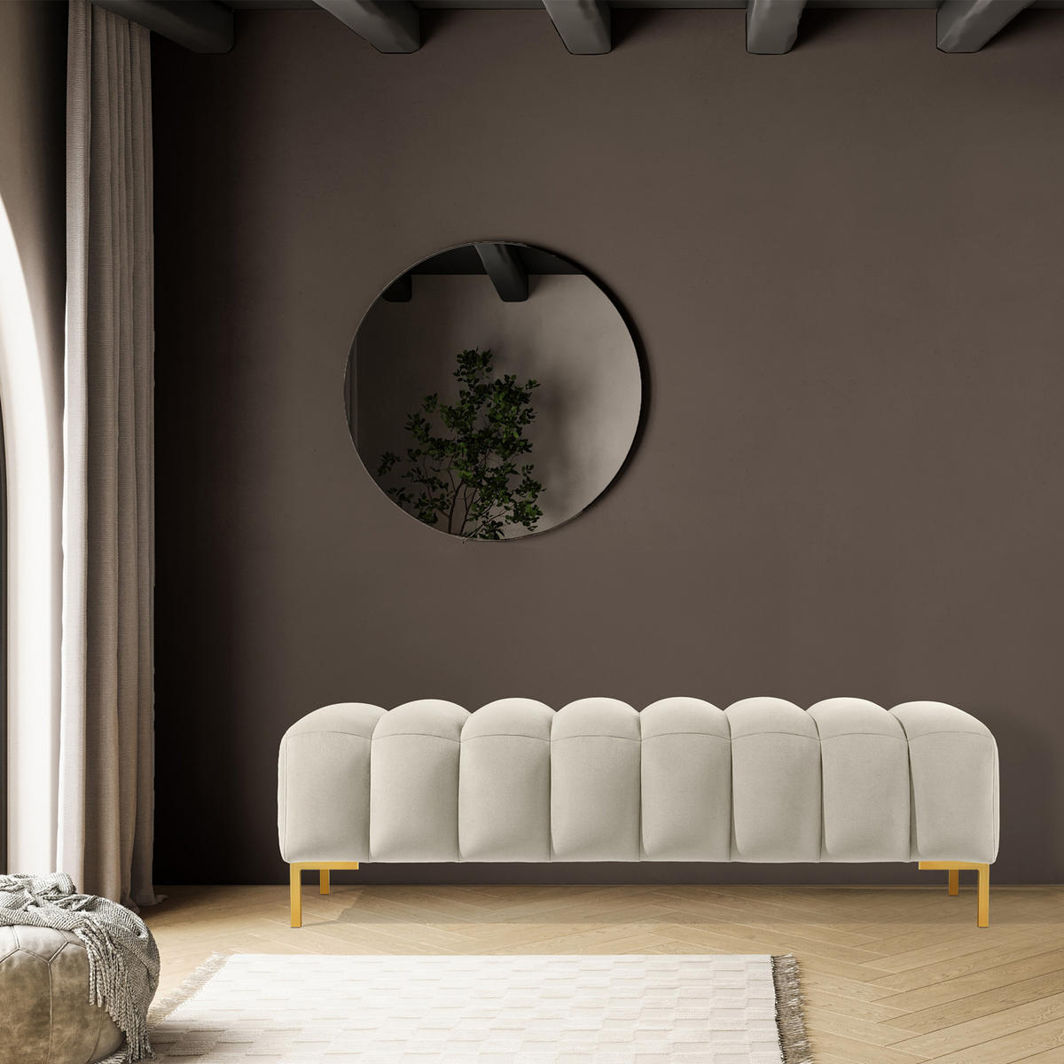 POLSTERBANK Bettbank PECCO, Metallbeinen - Goldfarben/Creme, Holz/Textil (160/50/50cm) - KONSIMO®