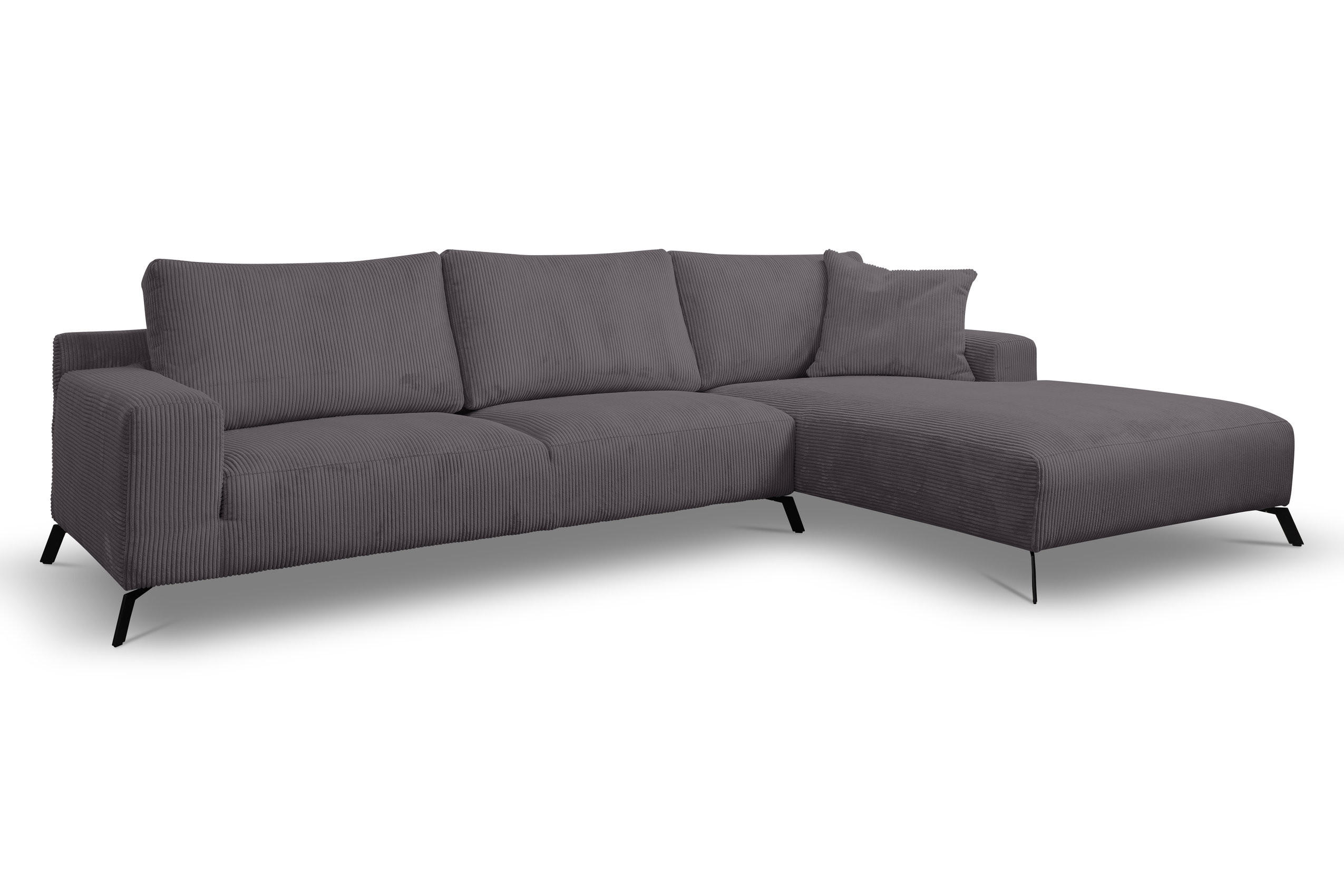 ECKSOFA Aspen in L-Form, Coach Farbe: Dunkelgrau, Cordstoff, Ottomane Rechts - Dunkelgrau, Textil (312/187cm) - VENASI MÖBEL