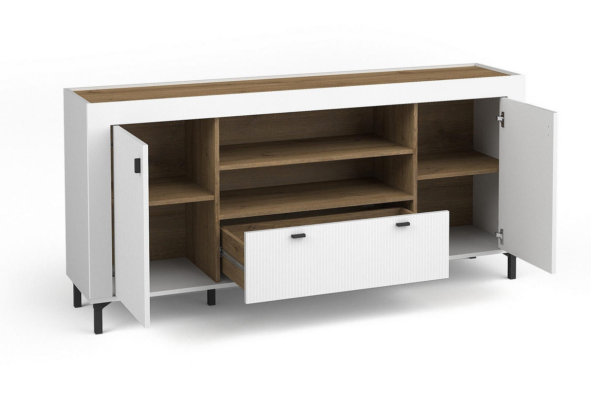 KOMMODE MONI 07 in Weiß / Eiche Whiskey matt 177/84/40 cm - Weiß, Holzwerkstoff (177/84/40cm) - Deine Möbel 24
