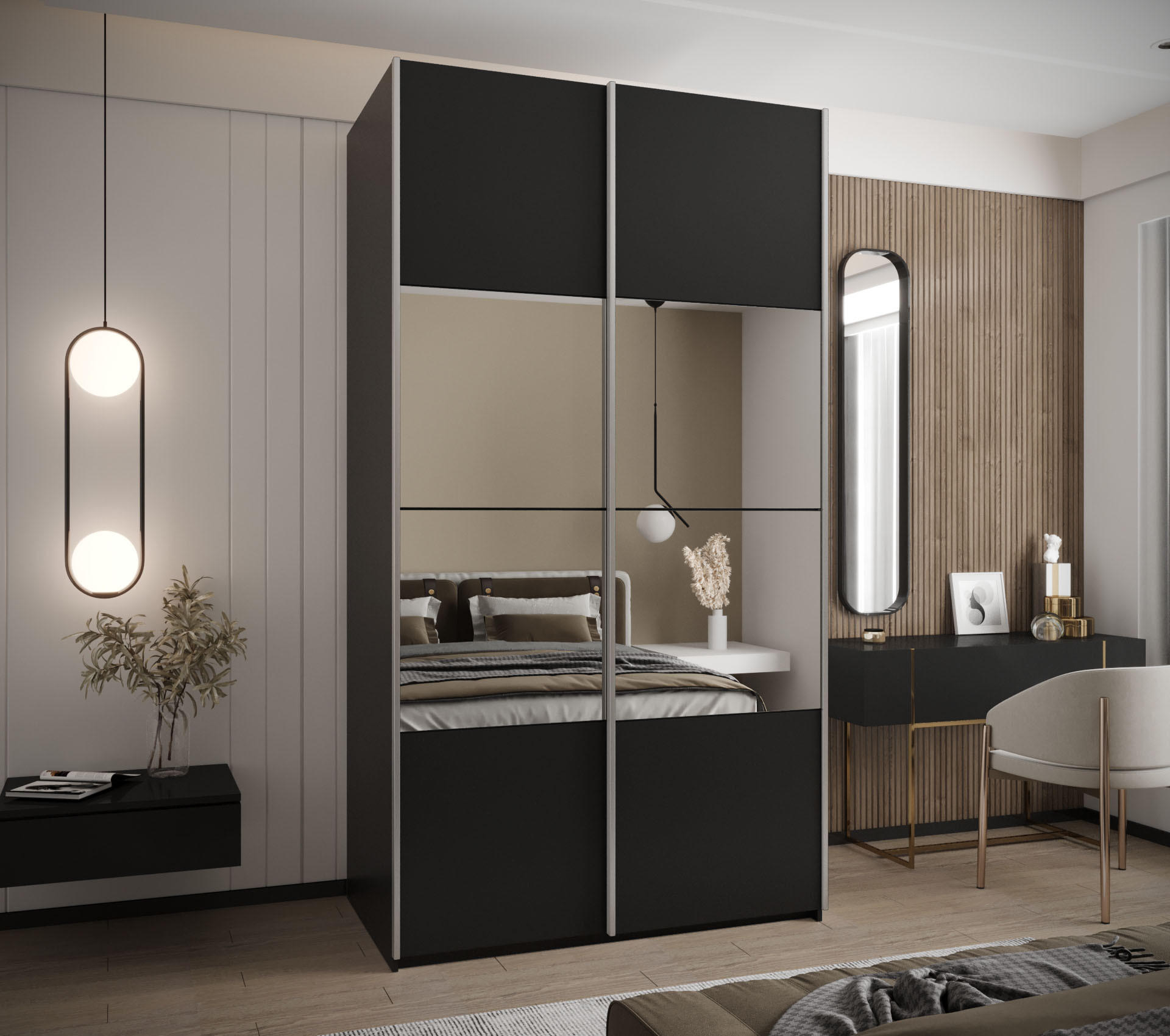 SCHWEBETÜRENSCHRANK 245,5/140/64 2-türig - Silberfarben/Schwarz, Holz/Metall (140/245/64cm) - Abiks Möbel