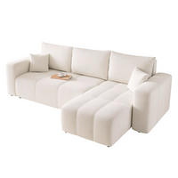 ECKSOFA Creme Velours mit Bettkasten und Schlaffunktion - Creme, Textil (248/145cm) - Idohome