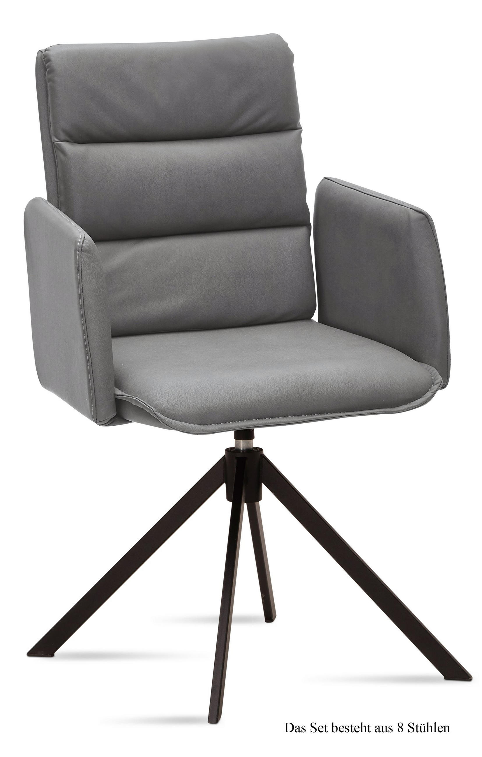 ARMLEHNSTUHL drehbar (8er-Set) Delila 52x92x60 Schwarz/Grau - Schwarz/Grau, Kunststoff (60/92/52cm) - 58aufmkessel