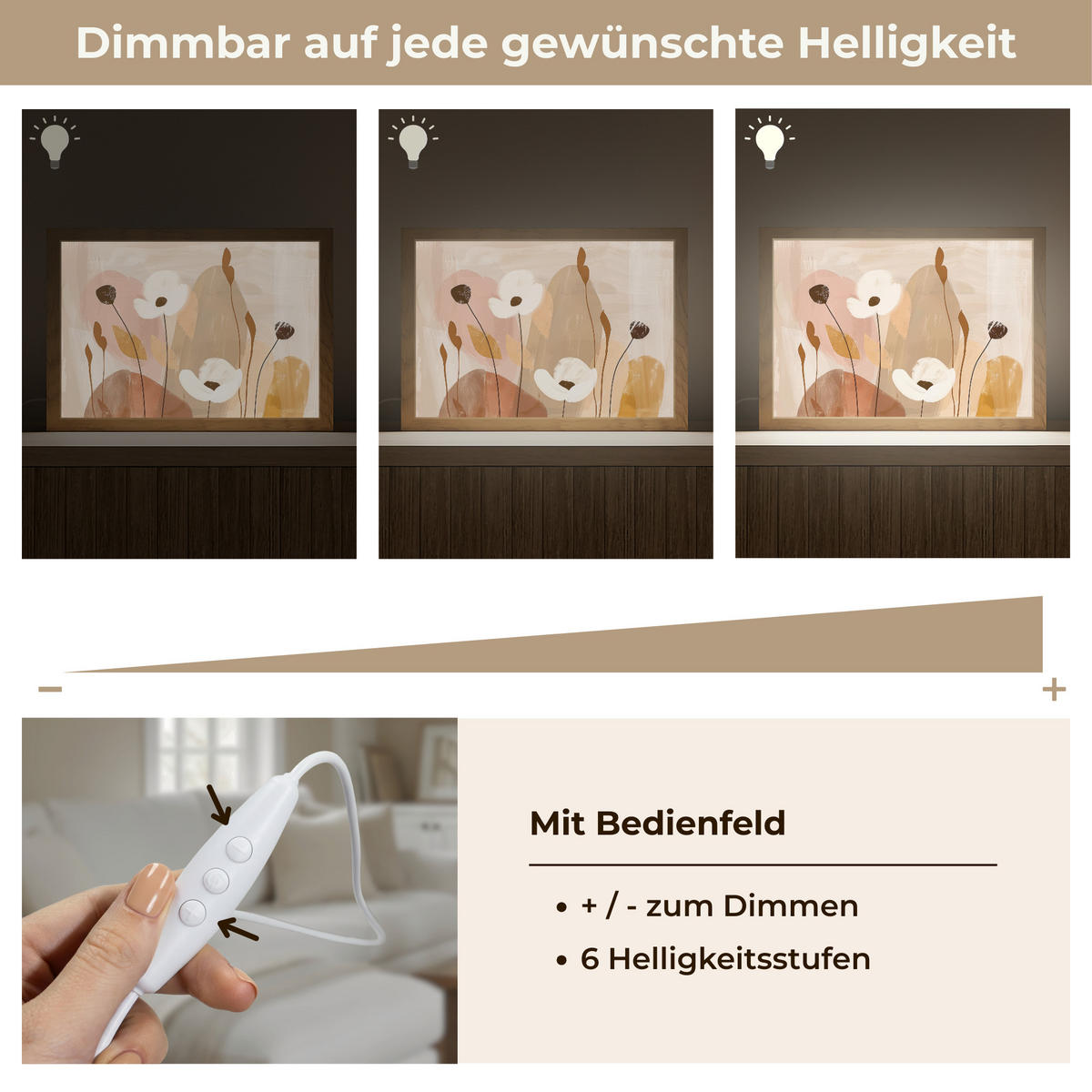 WANDLEUCHTE Blumen - Abstrakt - Beige - Strichzeichnung 30x20 cm - Sandfarben, Holzwerkstoff (30/20/8cm) - OnlyWow