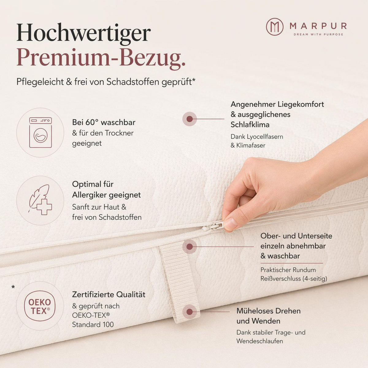 MARPUR TOP5 Latex Topper 160x200 cm H3, 5 cm, Schwarz - Schwarz, Textil (160/200cm) - Marpur
