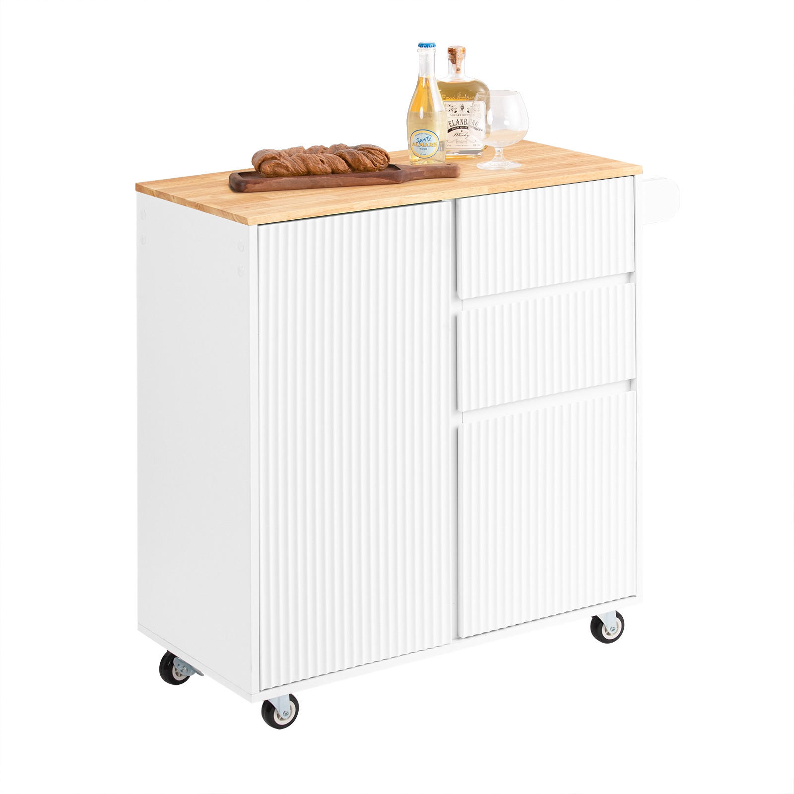 KÜCHENWAGEN auf Rollen Weiß-Natur - Weiß/Naturfarben, Holz/Holzwerkstoff (90/90/40cm) - SoBuy