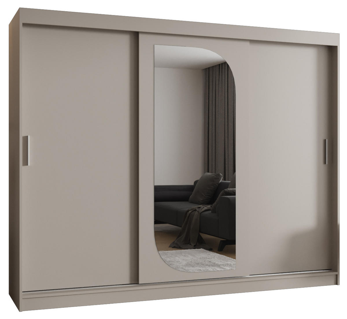 SCHWEBETÜRENSCHRANK 200/250/62 3-türig - Kaschmir/Silberfarben, Holz (250/200/62cm) - MÖBEL KRYSPOL