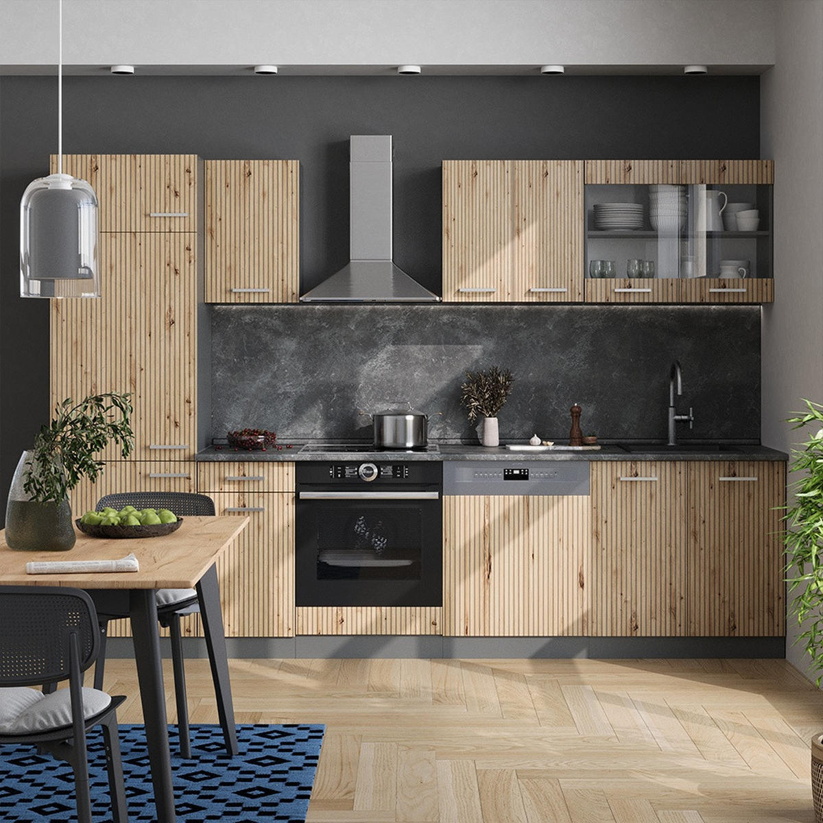 KUHINJSKI BLOK R-Line Artisan hrast/antracit 300 cm , DP Hrast - antracit/hrast artisan, leseni material (300/206.8/60cm) - Vicco