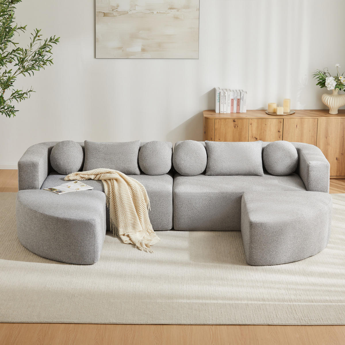 SCHLAFSOFA Grau Cloud Chenille modular Schlaffunktion 292cm - Grau, Textil (165/68/292cm) - FLIEKS