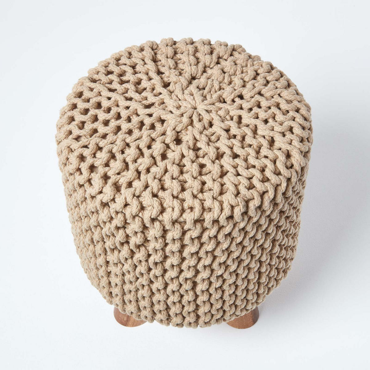 STRICK-HOCKER beige, Dreibein 32/32/42 cm - Beige, Textil (32/42/32cm) - Homescapes