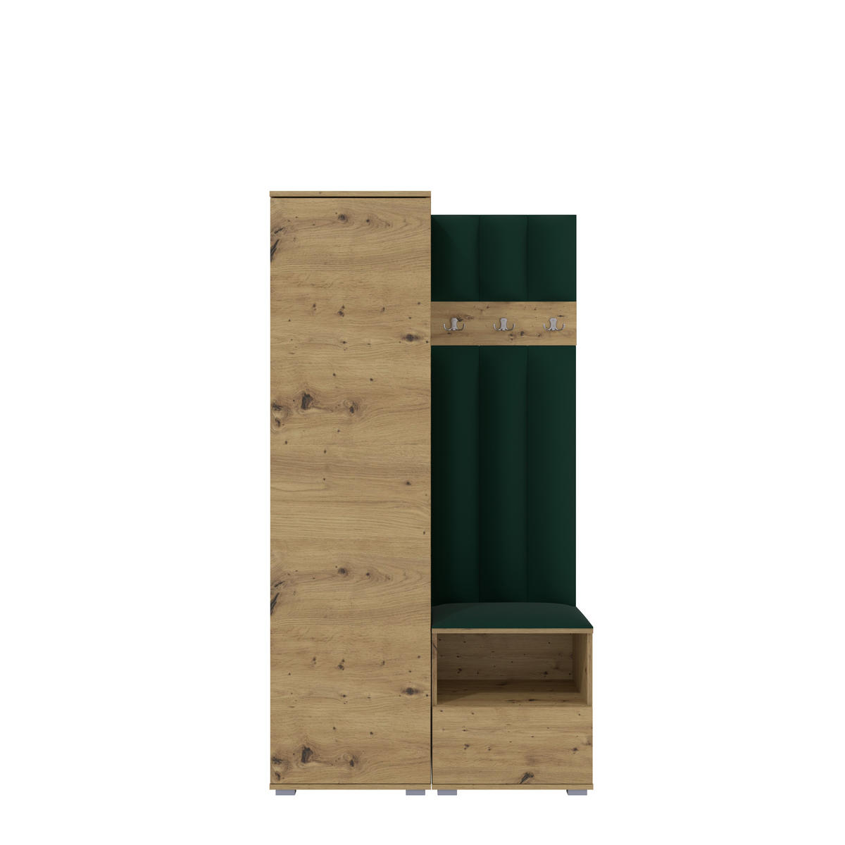 GEPOLSTERT Garderoben-Set Nela I LUX (Eiche Artisan + Stoff Trinity 28) - Dunkelgrün/Silberfarben, Holz/Holzwerkstoff (100/187/40cm) - Ravio