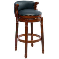 BARHOCKER Blau 1er-Set aus Echtleder & Holz drehbar mit Rückenlehne - Blau, Holz (54.8/96/54.8cm) - PANGIVO