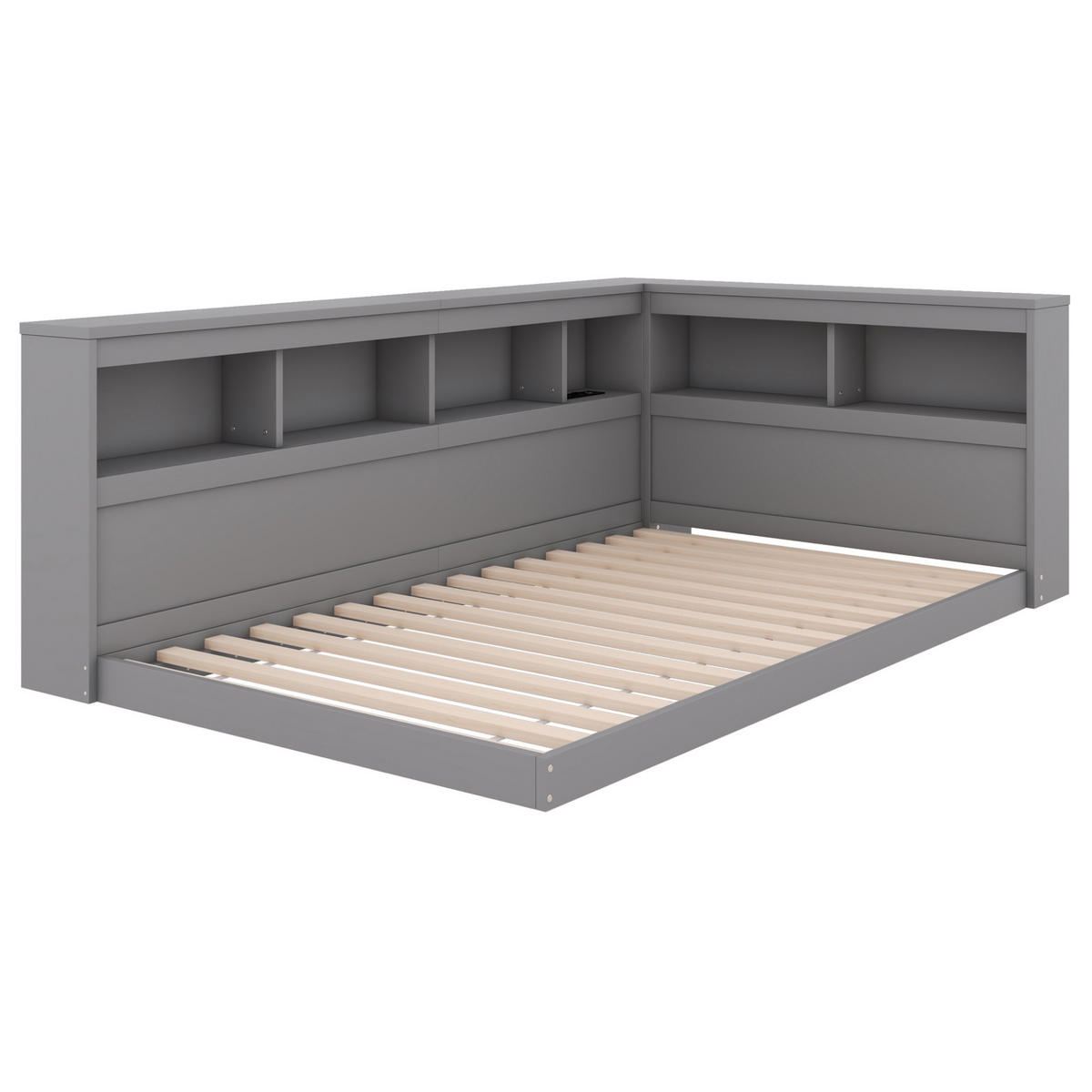 DNEVNA postelja iz iverne plošče 90x200 cm siva z vtičnico, 2 USB priključkoma in policami - siva, leseni material (90/200cm) - Modfu