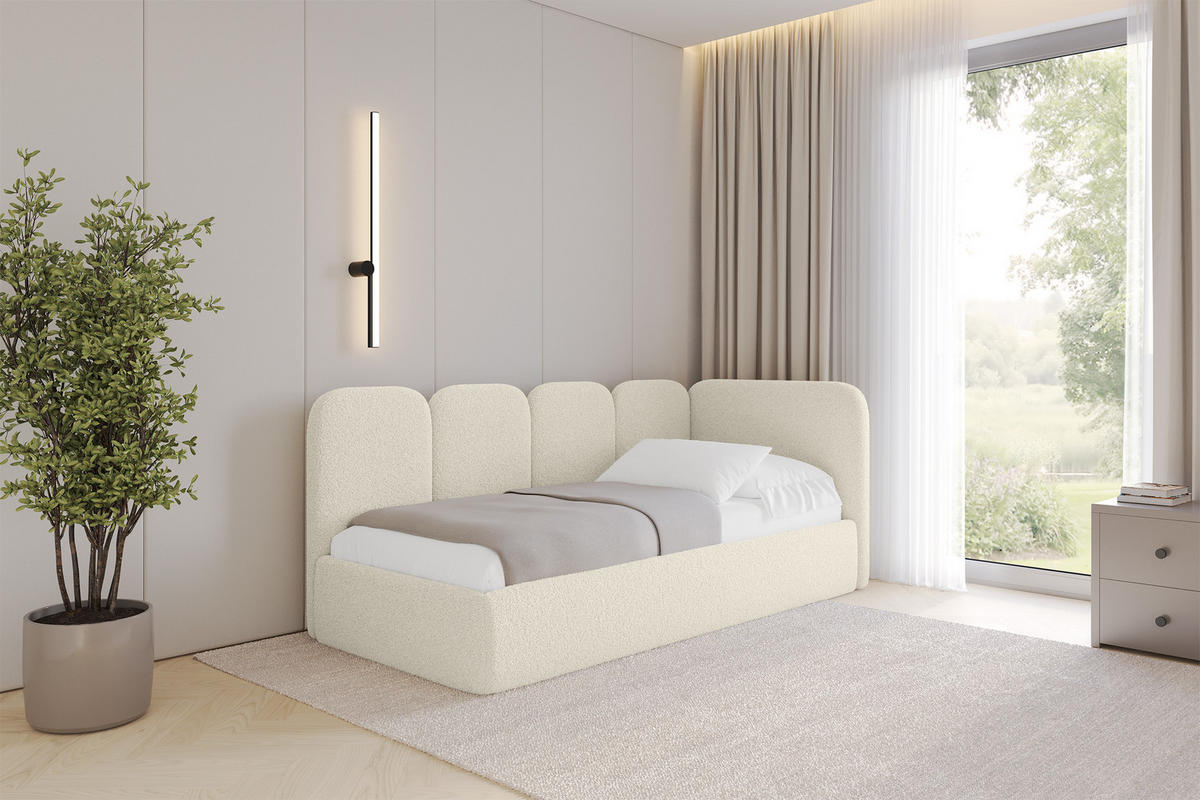 EINZELLBETT Jugendbett mit Bettkasten, Links - VELY 90x200 Beige - Champagner, Holzwerkstoff/Textil (90/200cm) - ALTDECOR