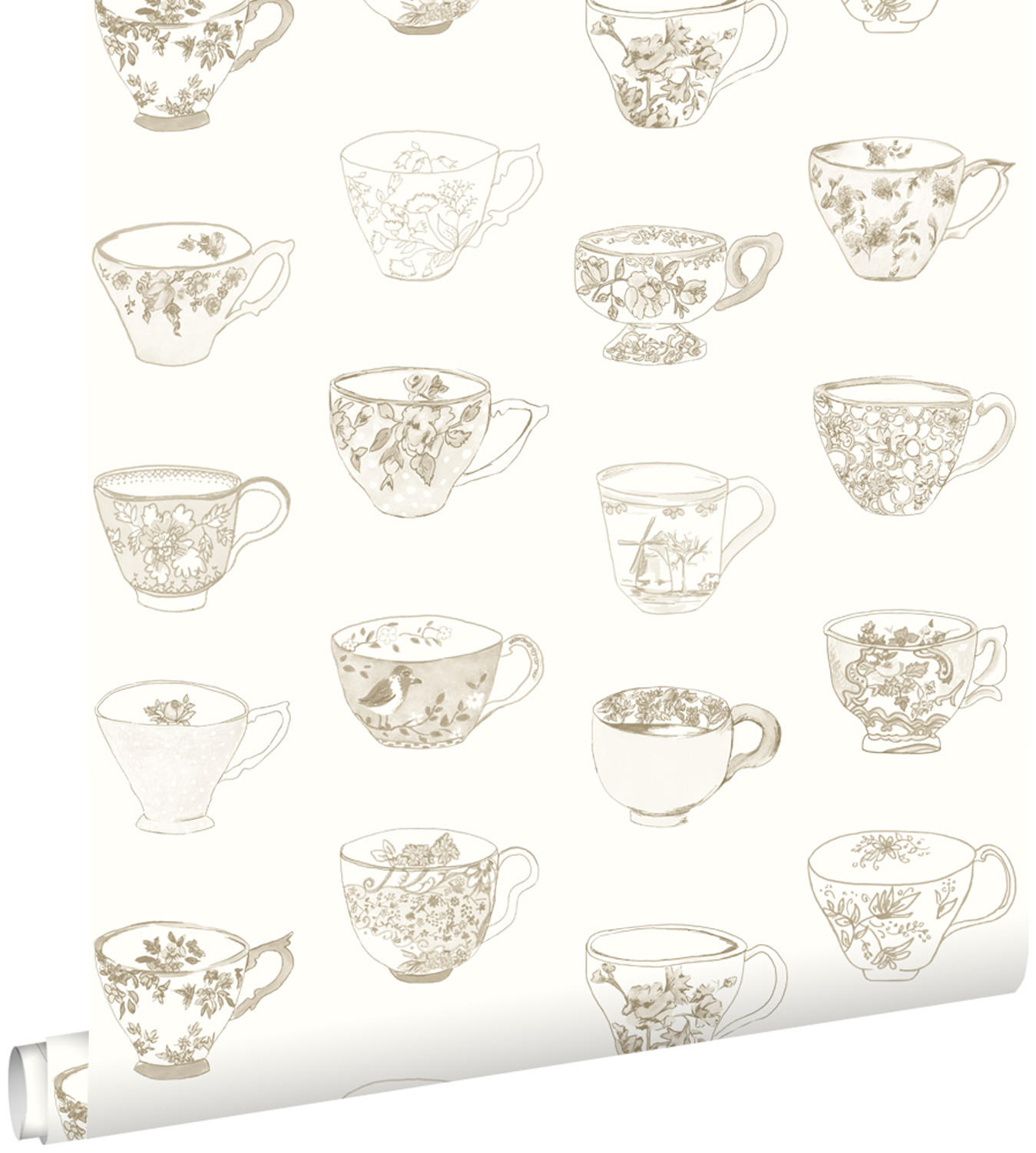 TAPETE Tassen und Untertassen 53 cm x 10.05 m - Beige, Papier (53/1000cm) - ESTAhome