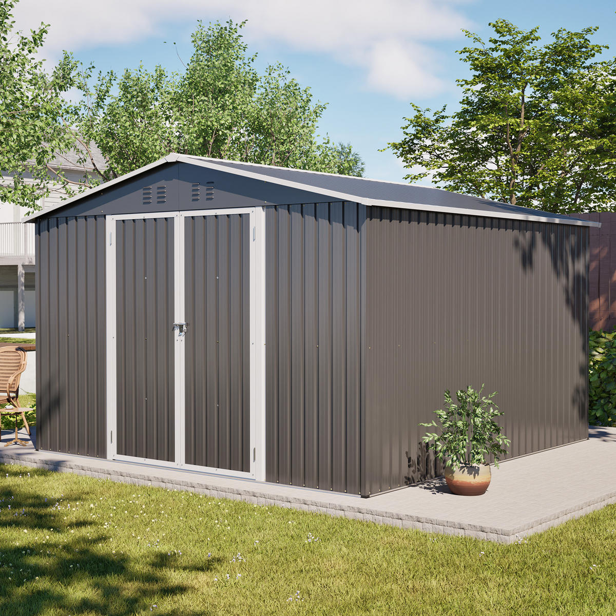 GARTENHAUS Schwerlast Stahl 300x311cm Grau Wetterfest & Sicher - Grau, Metall (311.4/300cm) - Raelunyi