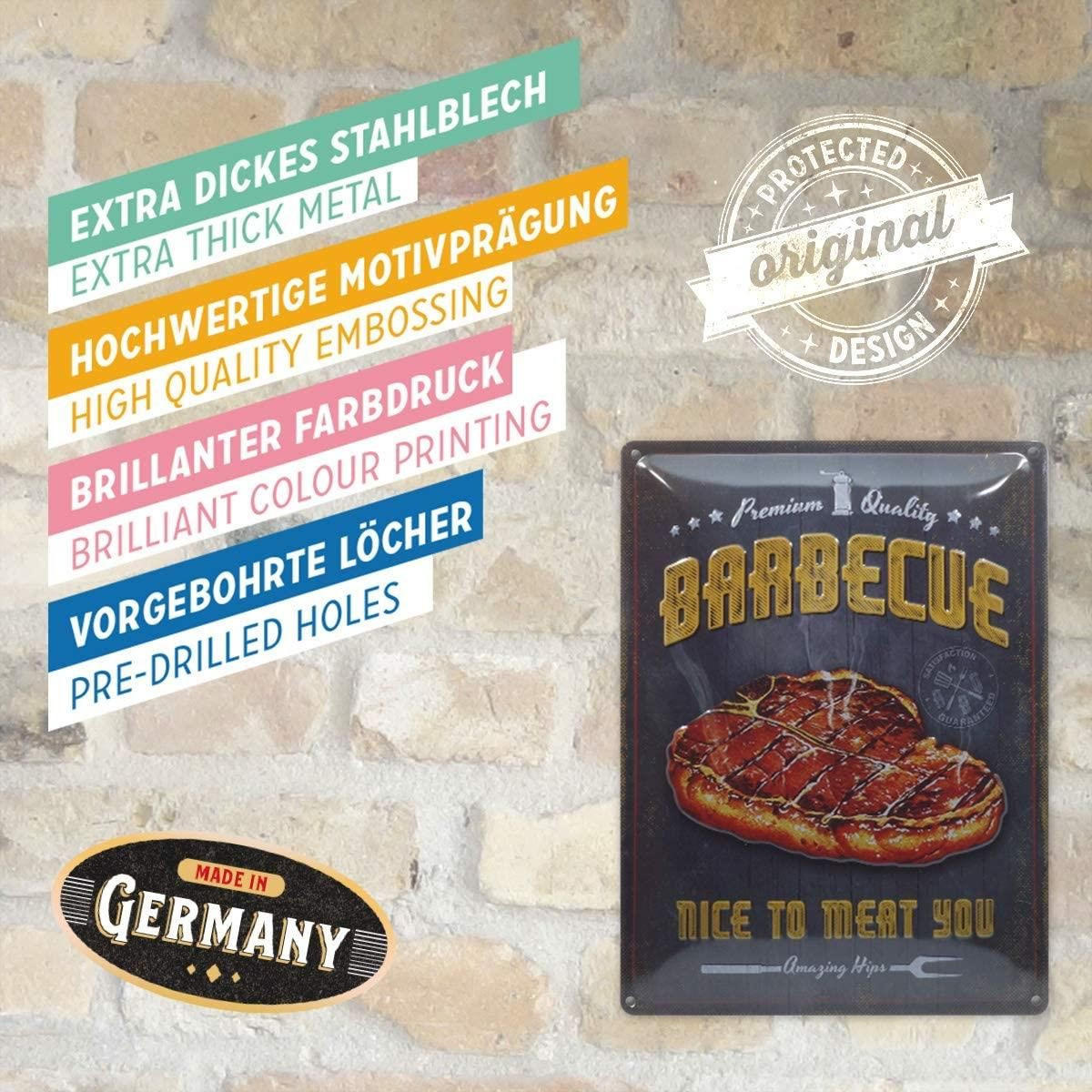 BLECHSCHILD 30/40 cm Outdoor & Activities Barbecue Nice To Meat You - Multicolor, Metall (30/40/0.2cm) - Nostalgic-Art
