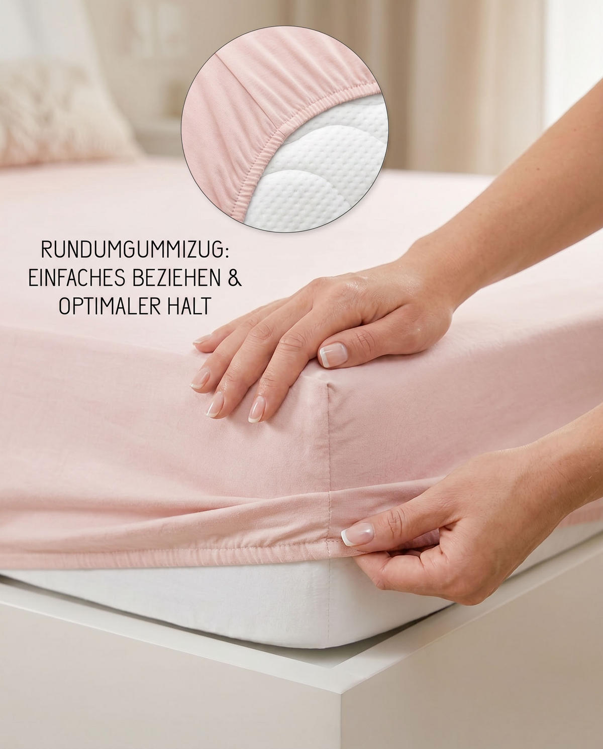 SPANNBETTTUCH Premium Jersey rose, 90x190 cm - 100x200 cm - Rosa, Textil (100/200cm) - biberna