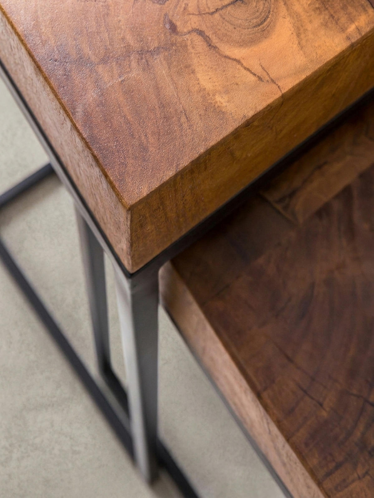 BEISTELLTISCH Set – 2-teilig Massivholz Metall handgefertigt Industrial - Schwarz/Braun, Holz/Metall (30/30/60cm) - KADIMA DESIGN