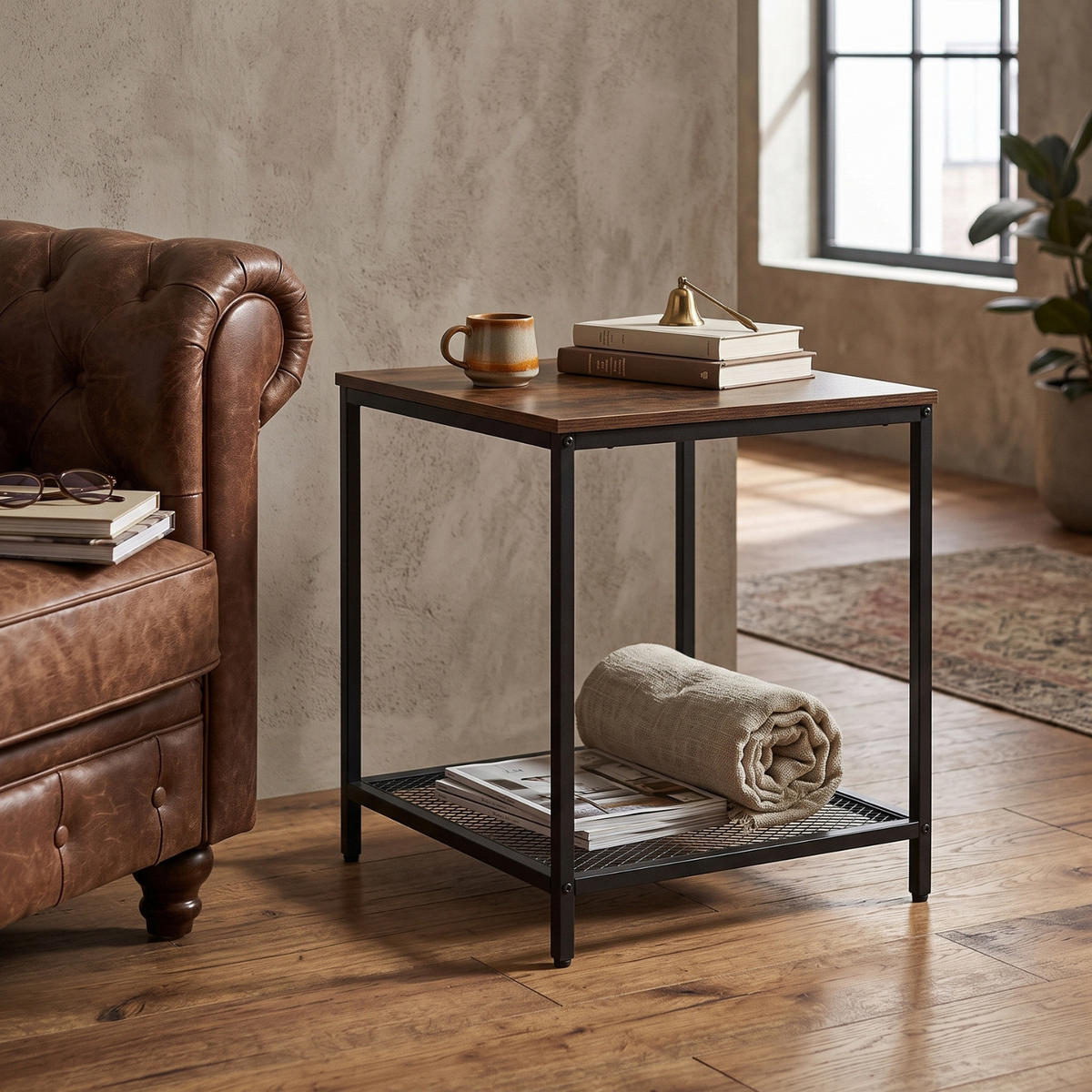 BEISTELLTISCH quadratisch Dunkelbraun 45/45/55 cm - Braun, Metall (45/45/55cm) - SCENA LIVING