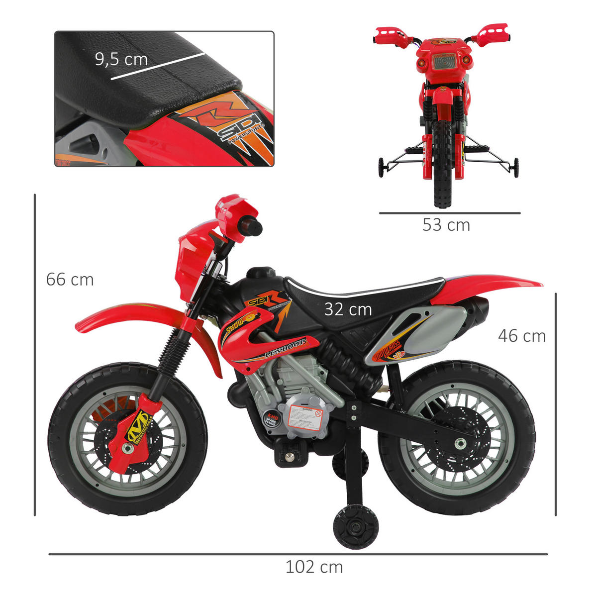 ELEKTRO-MOTORRAD DE-13170 Licht & Sound Rot - Rot, Metall (102/53/66cm) - ComfortXL