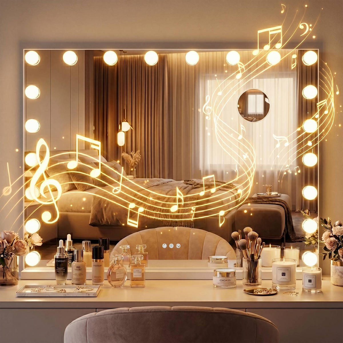 SCHMINKSPIEGEL Dora Licht Bluetooth 80x14x62cm Metall Weiß Hollywood - Weiß, Metall (80/62/14cm) - DELUKE